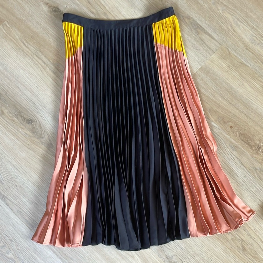 1. State Black and Pink Pleated Midi Skirt